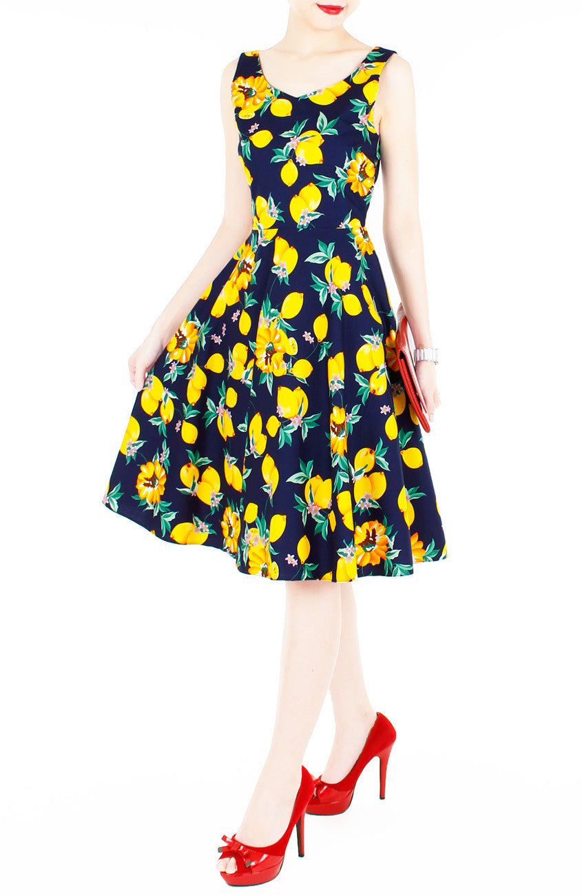 Lucky Lulu Lemon Flare Midi Dress - Midnight Blue
