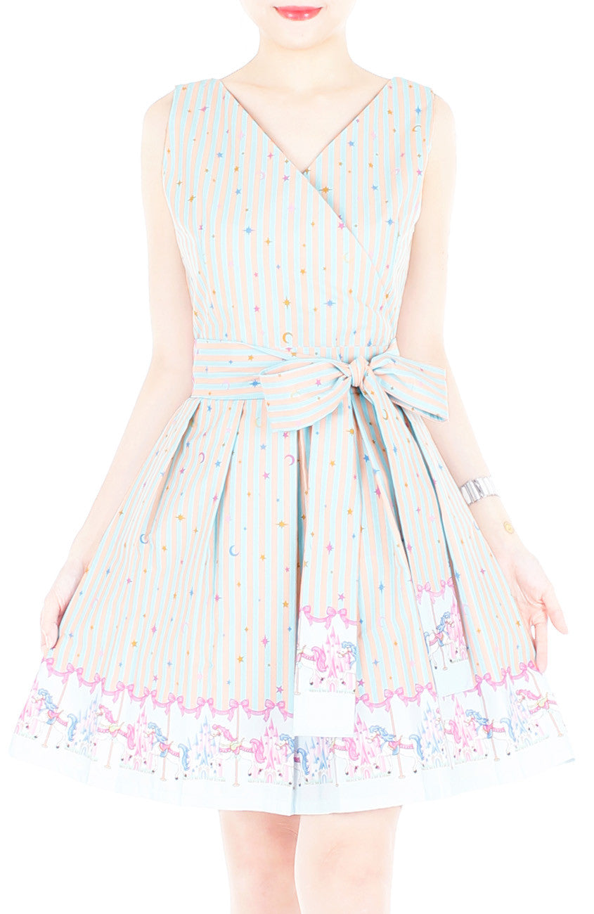 Magical Christmas Carousel Wrap Dress with Belt