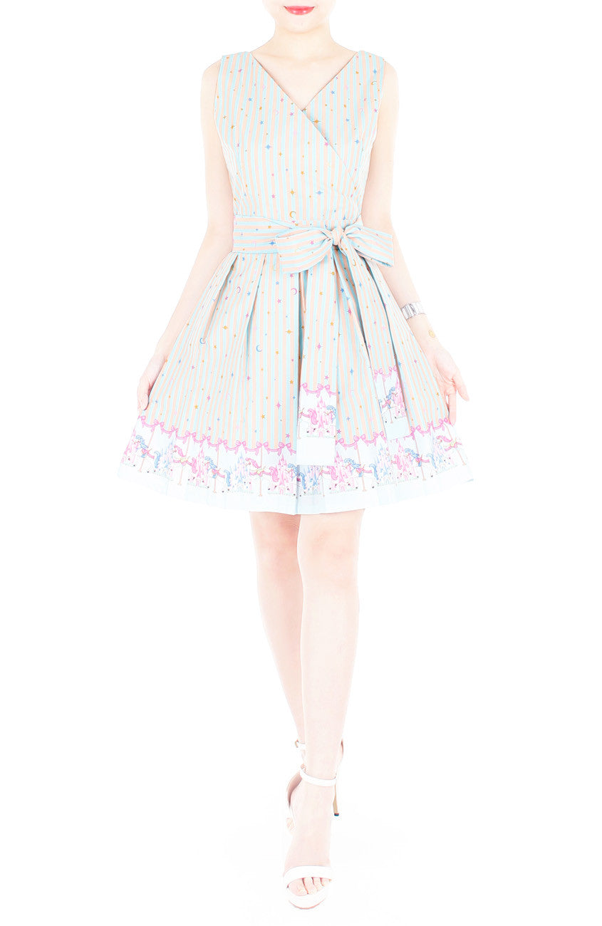 Magical Christmas Carousel Wrap Dress with Belt