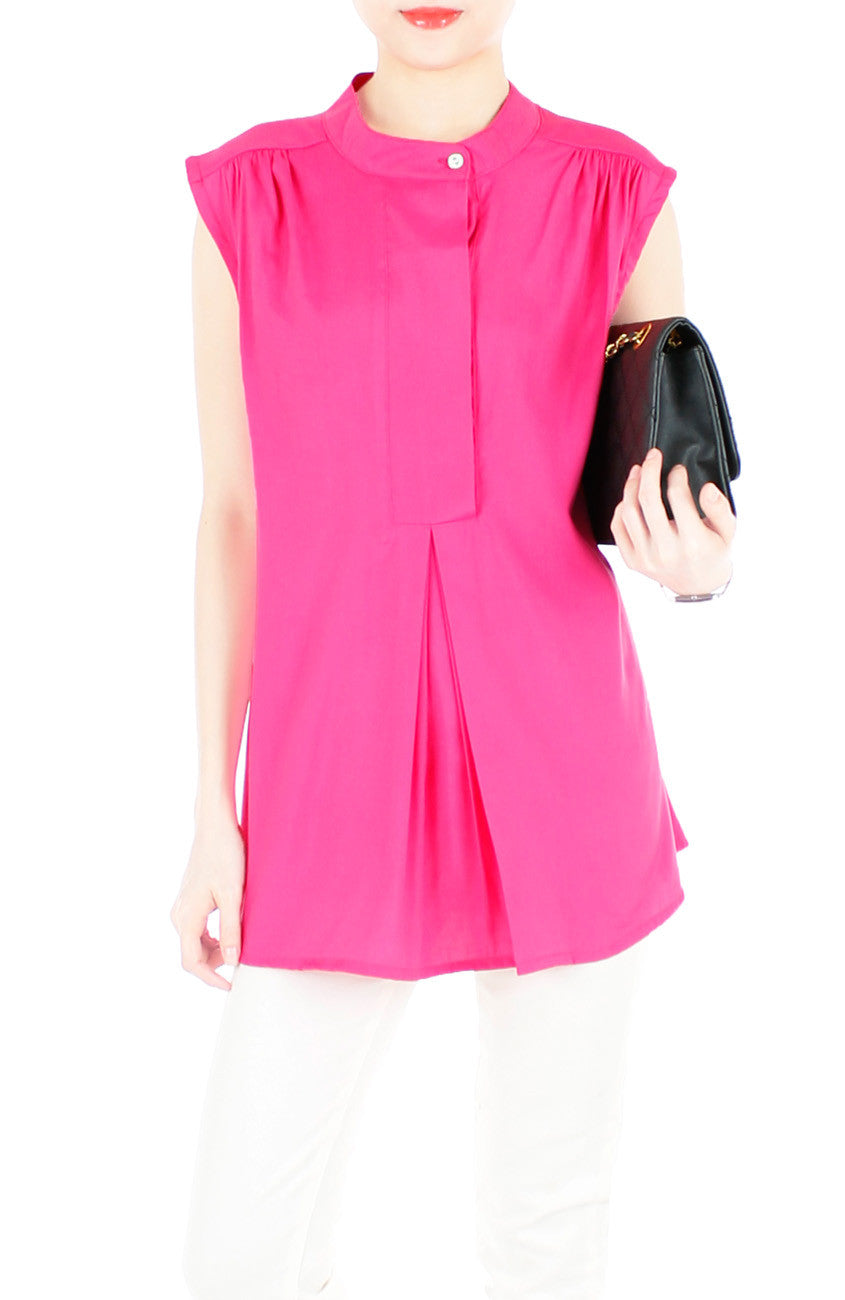 Mandarin Manor Long Blouse - Hot Pink