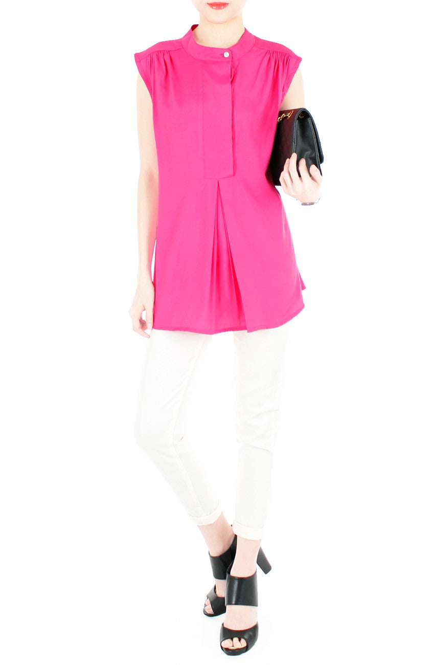 Mandarin Manor Long Blouse - Hot Pink
