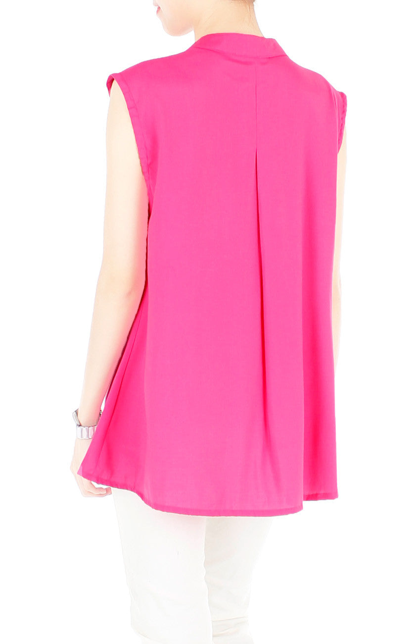 Mandarin Manor Long Blouse - Hot Pink