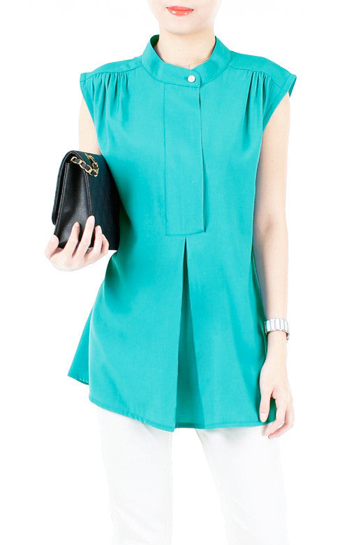 Mandarin Manor Long Blouse - Sea Blue