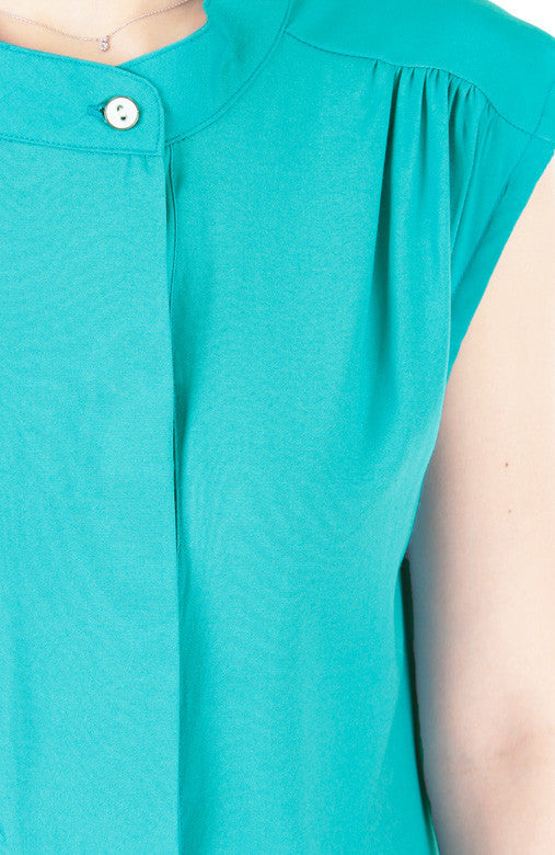 Mandarin Manor Long Blouse - Sea Blue