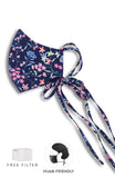 Midnight Sakura Blooms Pure Cotton Face Mask with Head Ties