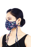 Midnight Sakura Blooms Pure Cotton Face Mask with Head Ties