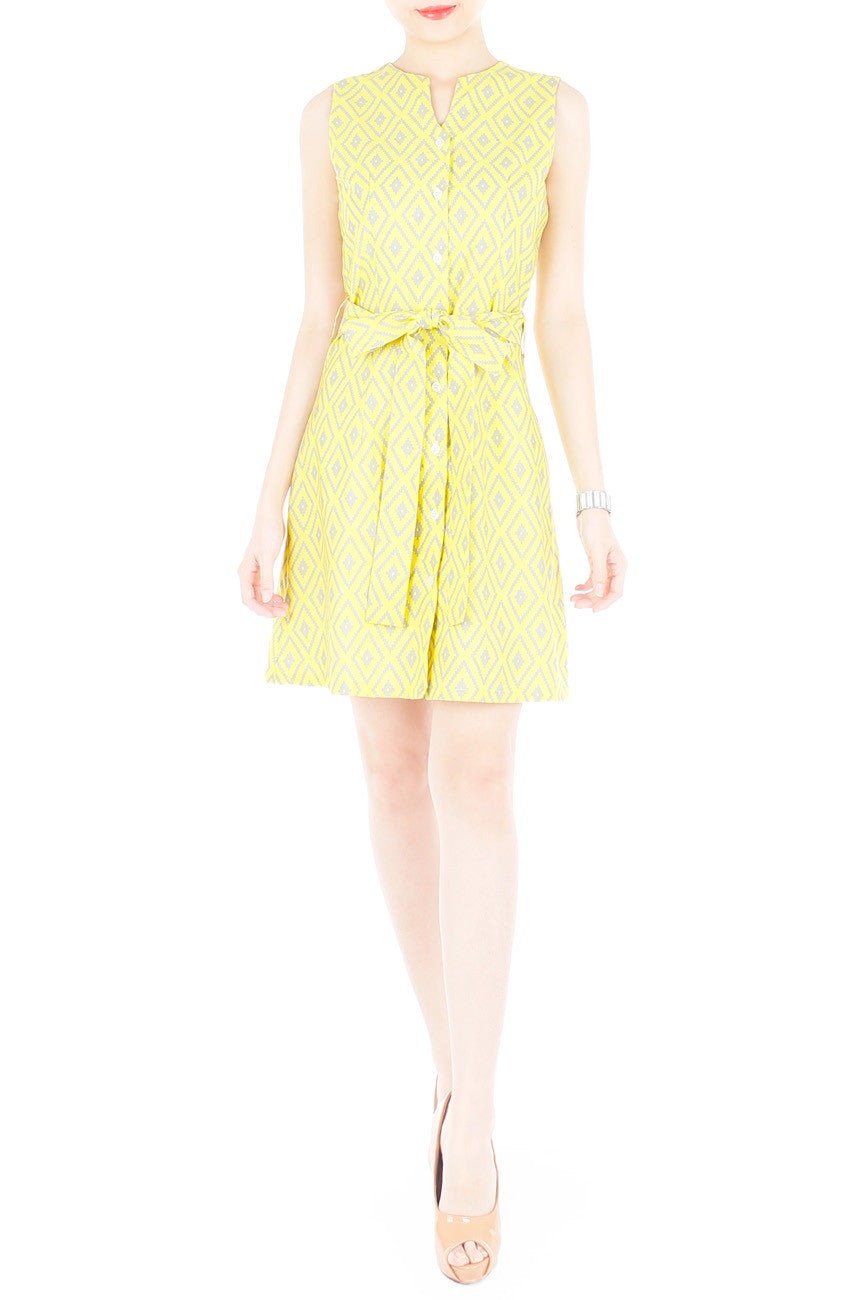 Mod Aztec A-Line Button Down Dress - Yellow