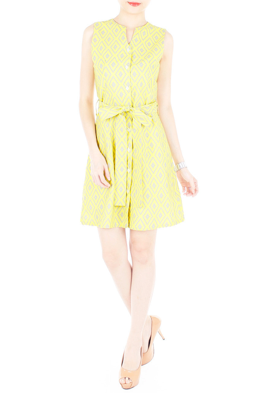 Mod Aztec A-Line Button Down Dress - Yellow