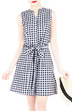 Mod Summer Gingham A-Line Button Down Dress - Black