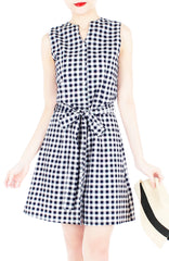 Mod Summer Gingham A-Line Button Down Dress - Black