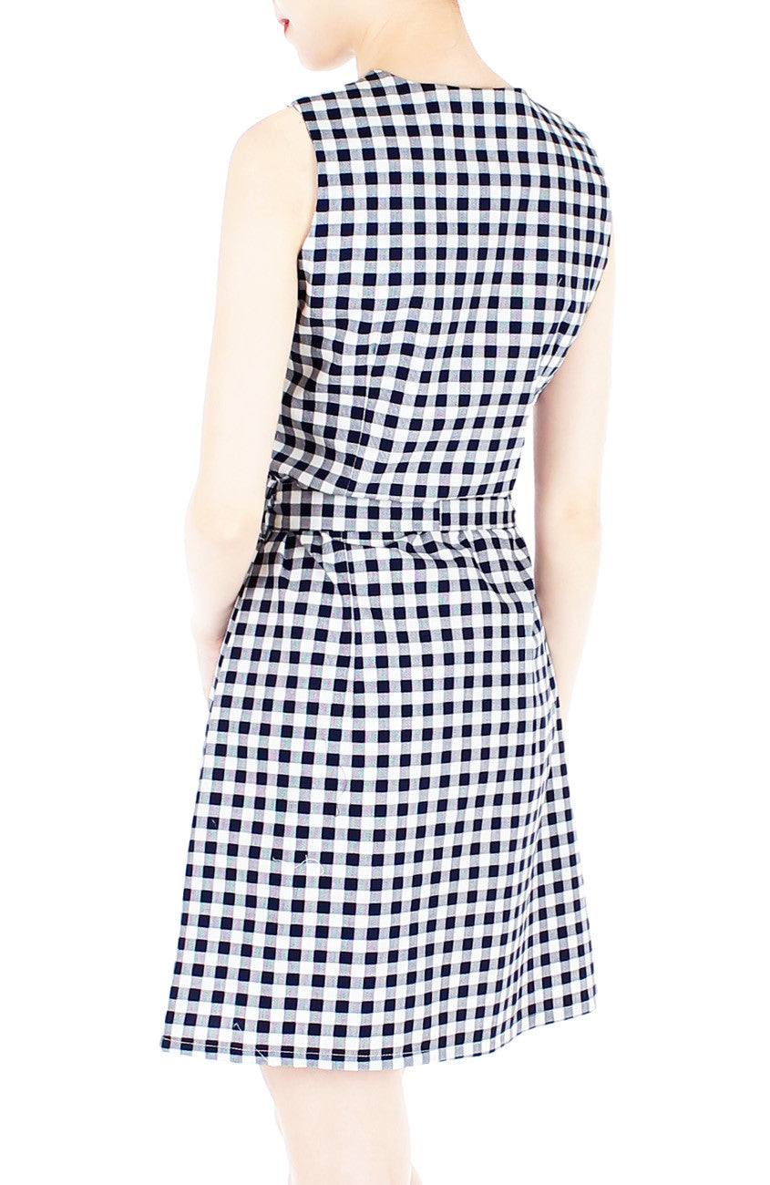 Mod Summer Gingham A-Line Button Down Dress - Black