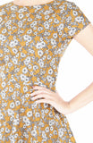 Monochromatic Poppies Flare Tea Dress - Mustard