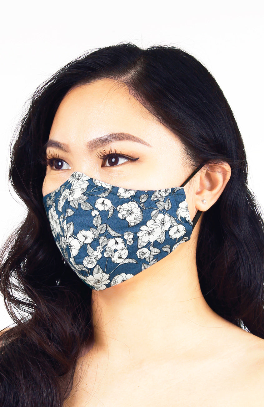 Monochromatic Poppies Pure Cotton Face Mask - Lake Blue