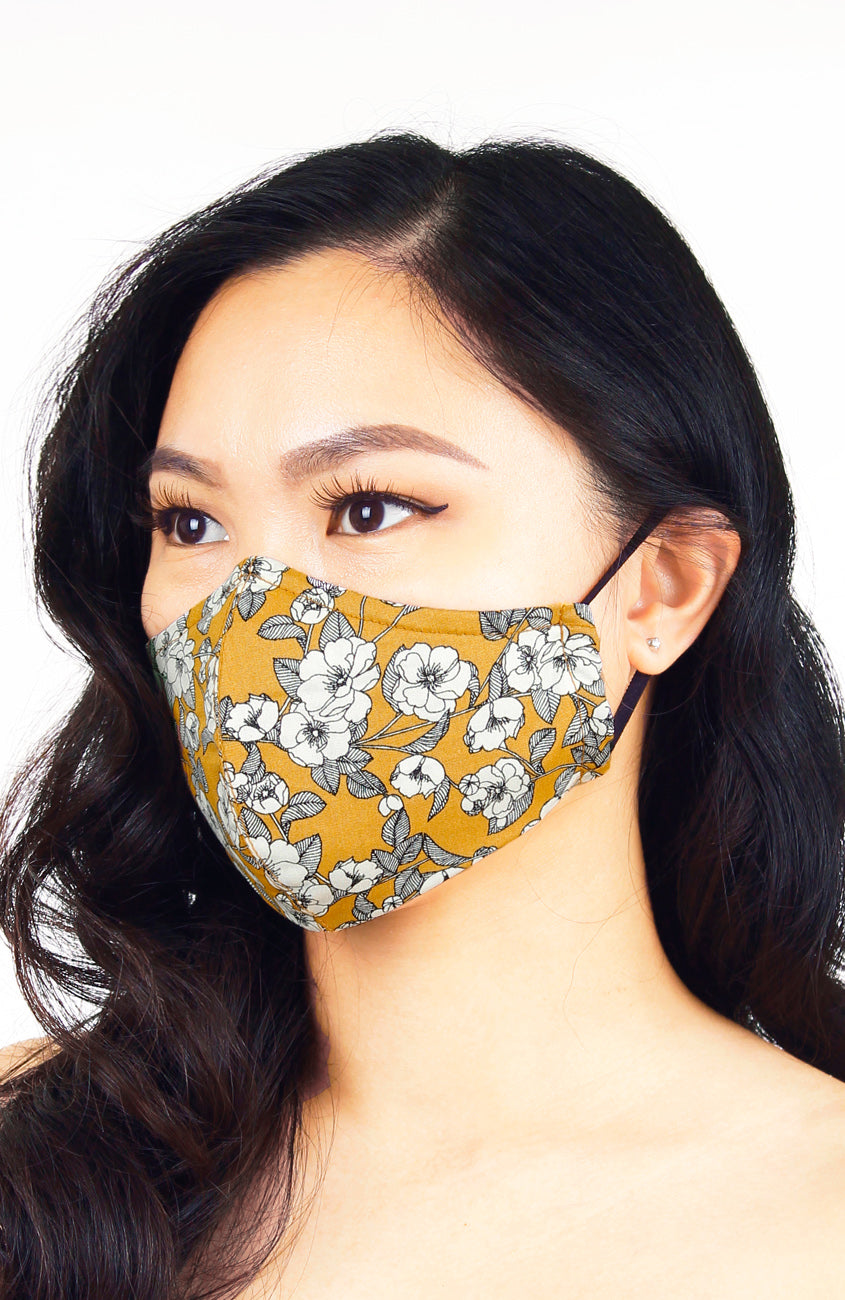 Monochromatic Poppies Pure Cotton Face Mask - Mustard