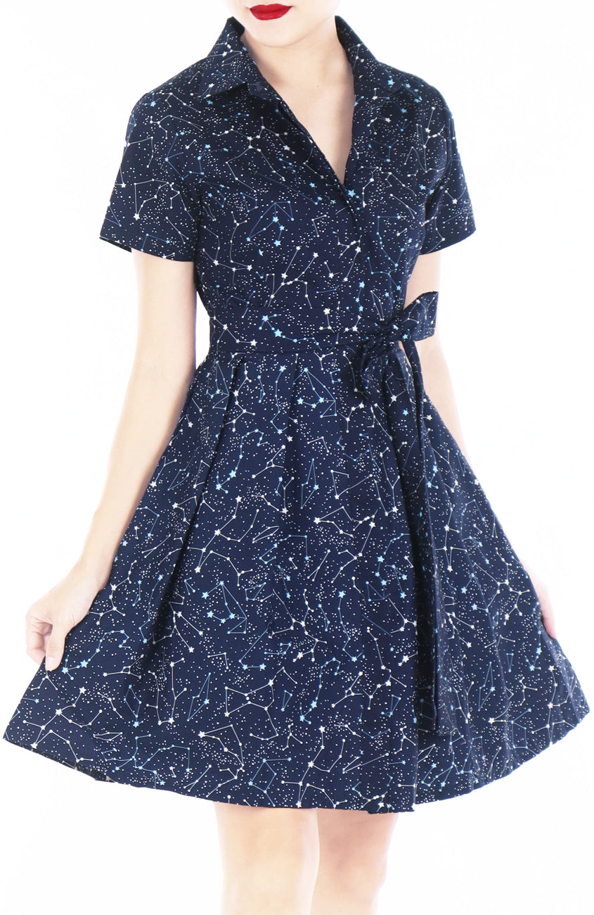 Moonlight Galaxy Anna Shirtdress - Midnight Blue