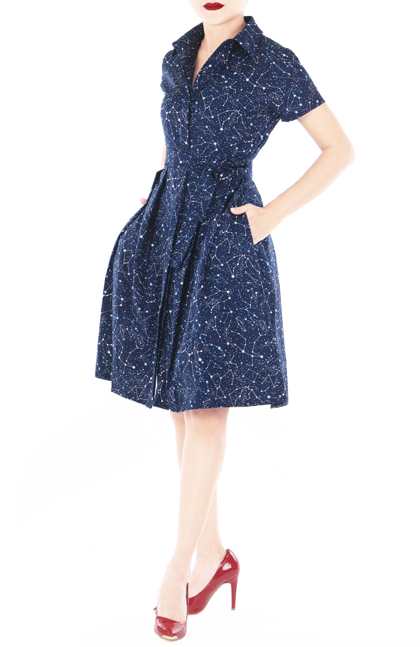 Moonlight Galaxy Anna Shirtdress - Midnight Blue