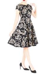 Night Rose Flare Tea Dress – Café Au Lait