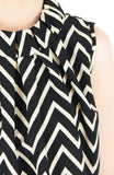 Noble High Neck Pleat Blouse in Chevron - Black