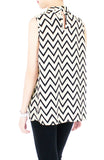 Noble High Neck Pleat Blouse in Chevron - Cream