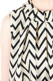 Noble High Neck Pleat Blouse in Chevron - Cream