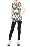 Noble High Neck Pleat Blouse in Chevron - Cream