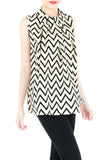 Noble High Neck Pleat Blouse in Chevron - Cream