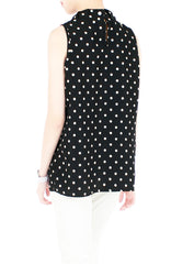 Noble High Neck Pleat Blouse in Polka Dots - Black