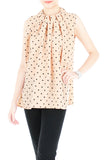 Noble High Neck Pleat Blouse in Polka Dots - Latte