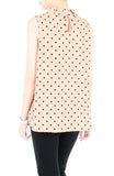 Noble High Neck Pleat Blouse in Polka Dots - Latte