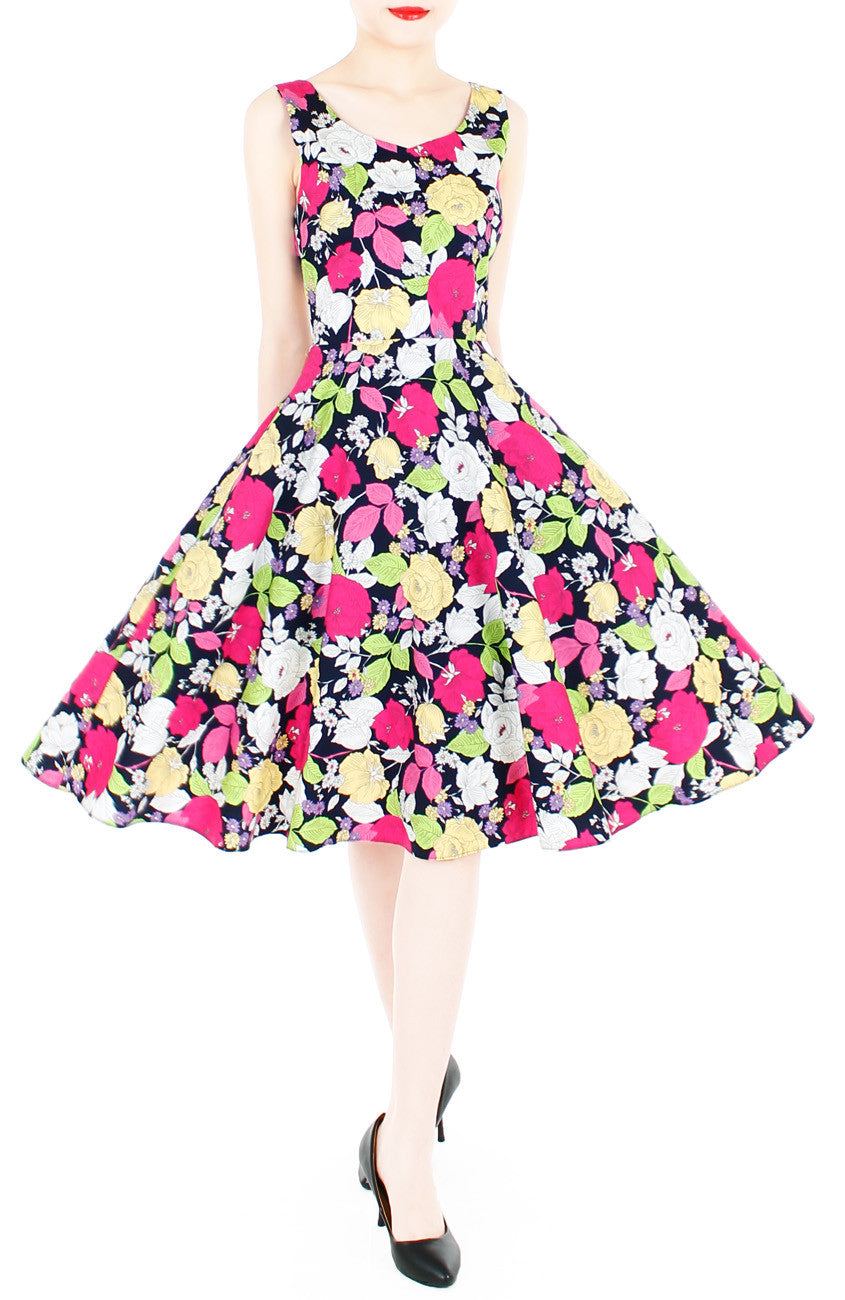 Papier-mâché Rosette Flare Midi Dress - Black