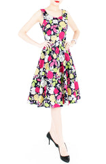 Papier-mâché Rosette Flare Midi Dress - Black