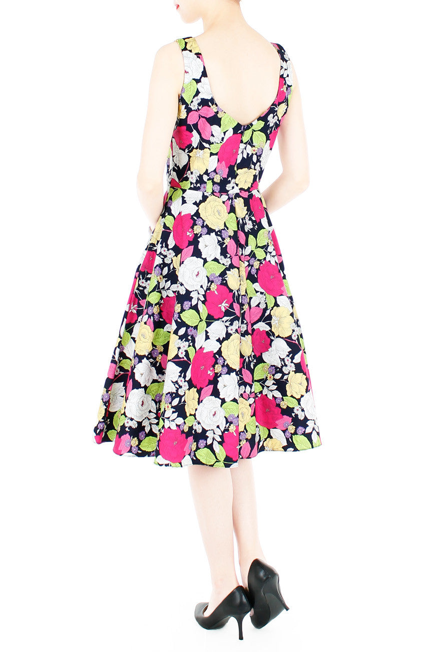 Papier-mâché Rosette Flare Midi Dress - Black