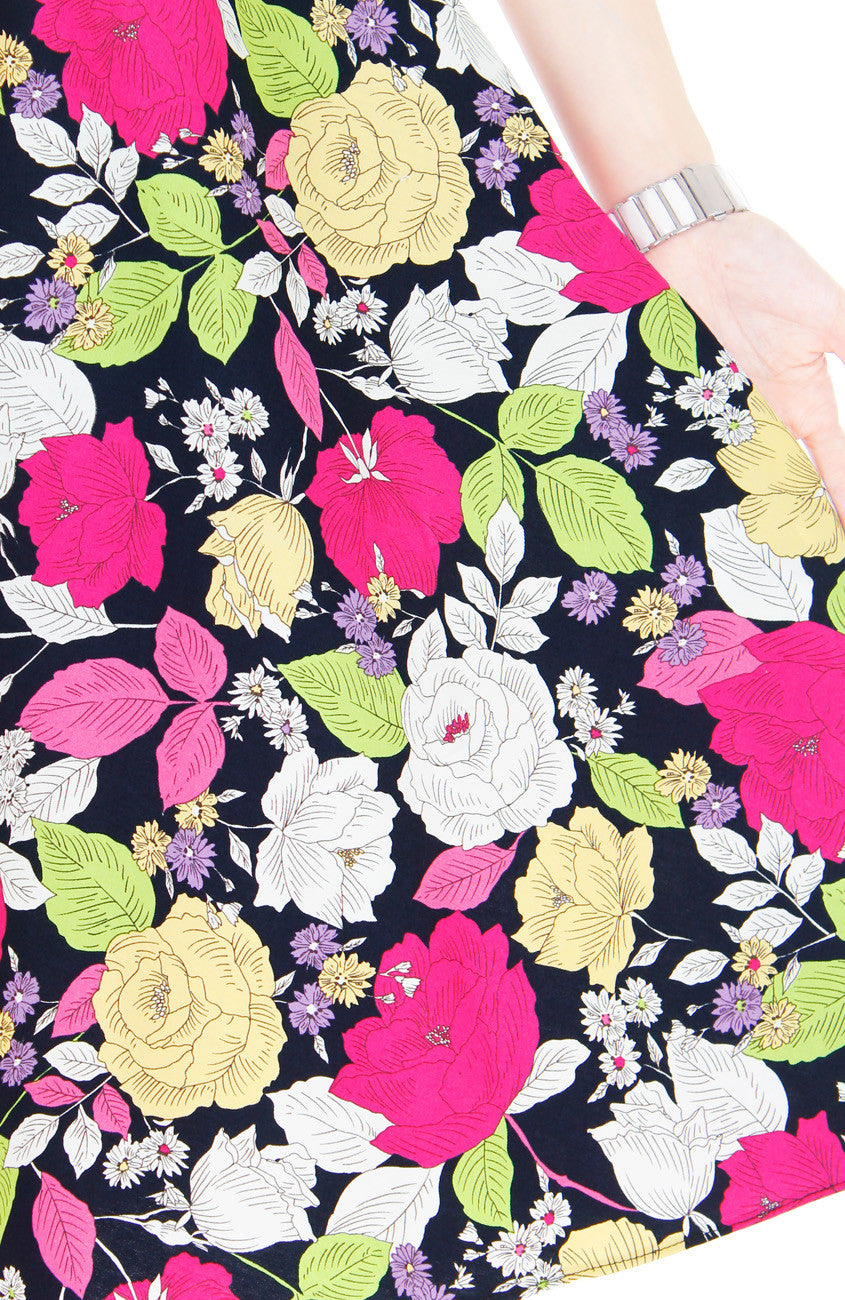 Papier-mâché Rosette Flare Midi Dress - Black