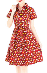 Passionate Red Daisies Emma Two-way Shirtdress