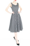 Pin-up Queen in Gingham Flare Midi Dress (Longer Length)