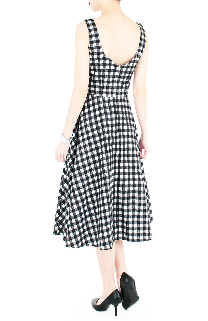 Pin-up Queen in Gingham Flare Midi Dress (Longer Length)