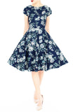 Poignant Peonies Flare Tea Dress - Porcelain Navy