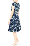 Poignant Peonies Flare Tea Dress - Porcelain Navy