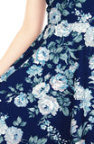 Poignant Peonies Flare Tea Dress - Porcelain Navy