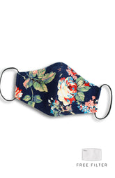 Poignant Peonies Pure Cotton Face Mask - Navy