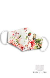 Poignant Peonies Pure Cotton Face Mask - Ivory White