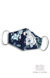 Poignant Peonies Pure Cotton Face Mask - Porcelain Navy