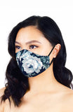 Poignant Peonies Pure Cotton Face Mask - Porcelain Navy