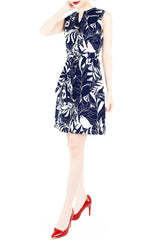 Poignant Palm A-Line Button Down Dress - Midnight Blue