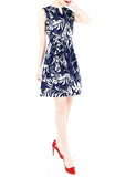 Poignant Palm A-Line Button Down Dress - Midnight Blue