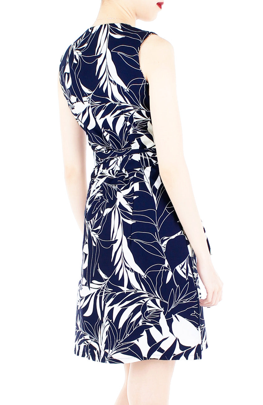 Poignant Palm A-Line Button Down Dress - Midnight Blue