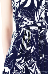 Poignant Palm A-Line Button Down Dress - Midnight Blue