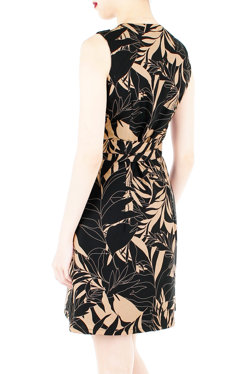 Poignant Palm A-Line Button Down Dress - Tan