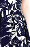 Poignant Palm Flare Dress with Short Sleeves - Midnight Blue