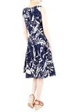 Poignant Palm Flare Midi Dress - Midnight Blue